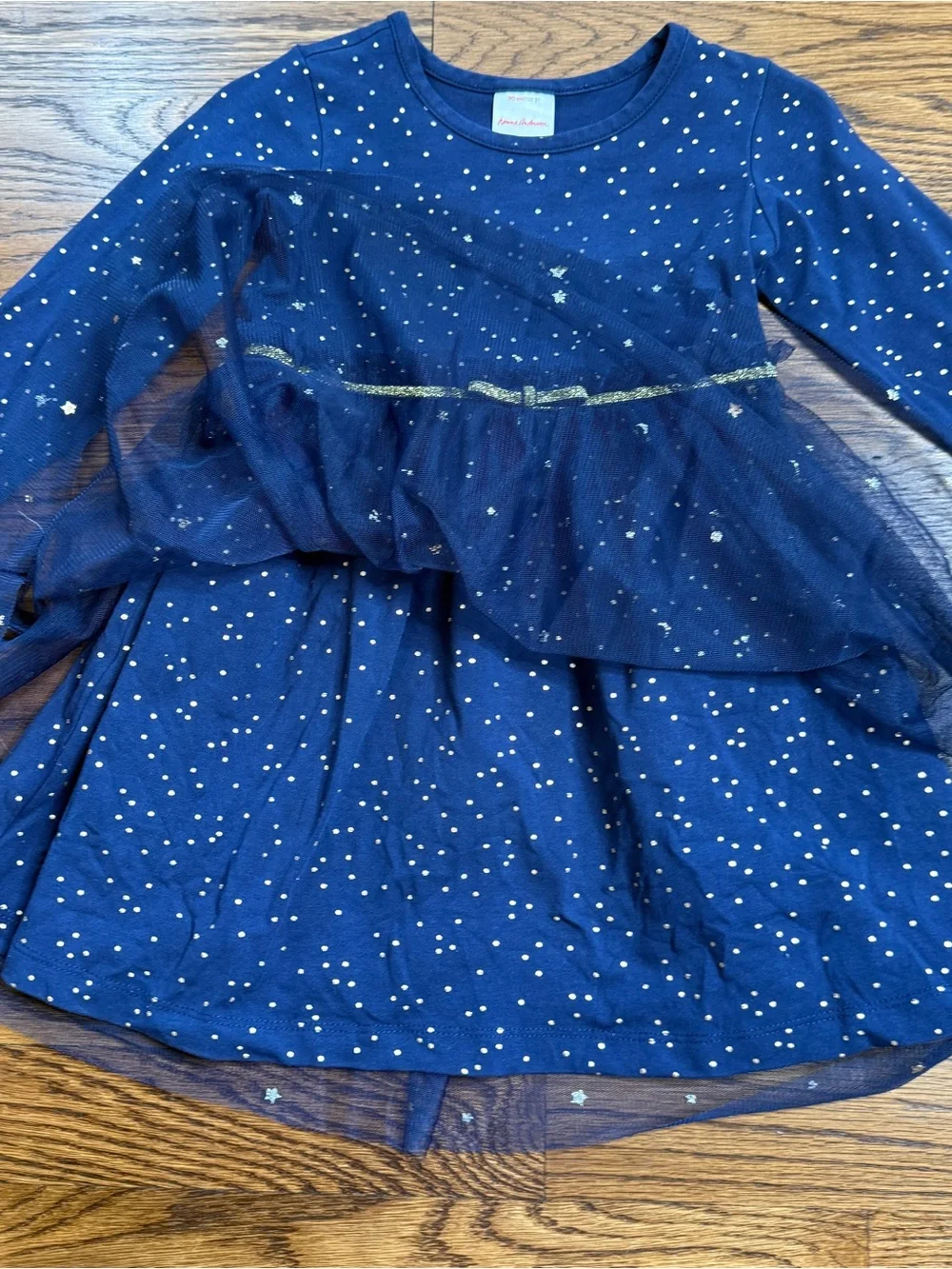 Hanna Andersson Girls Navy Shimmer Foiled Dots Print Tulle Waist Dress 3T